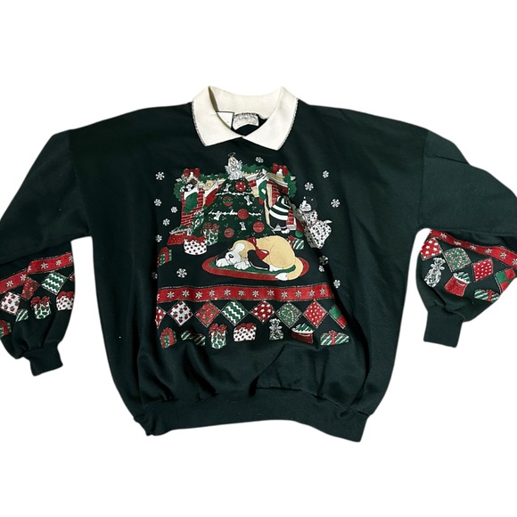 Vintage Sweaters - Vintage Christmas puppy and kitty Women's Sweater